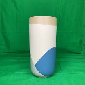 Modern Geometric Ceramic Vase - Stylish Home Decor - Blue and Beige Accent